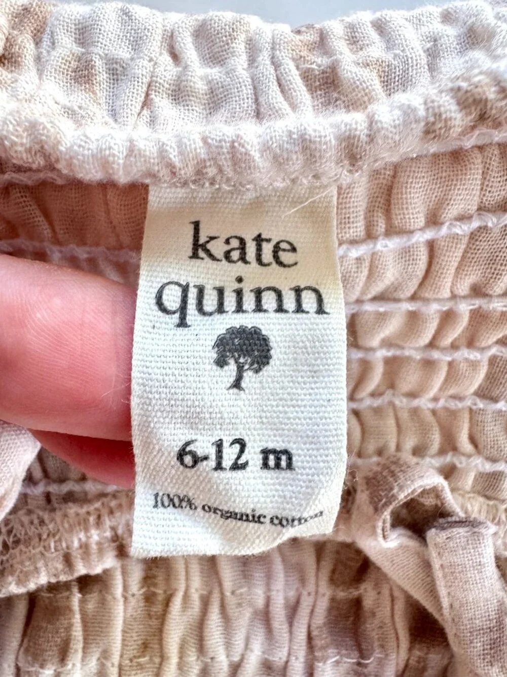 Kate Quinn Smocked Gauze Tie Strap Bodysuit Tan Tie Dye 6-12M